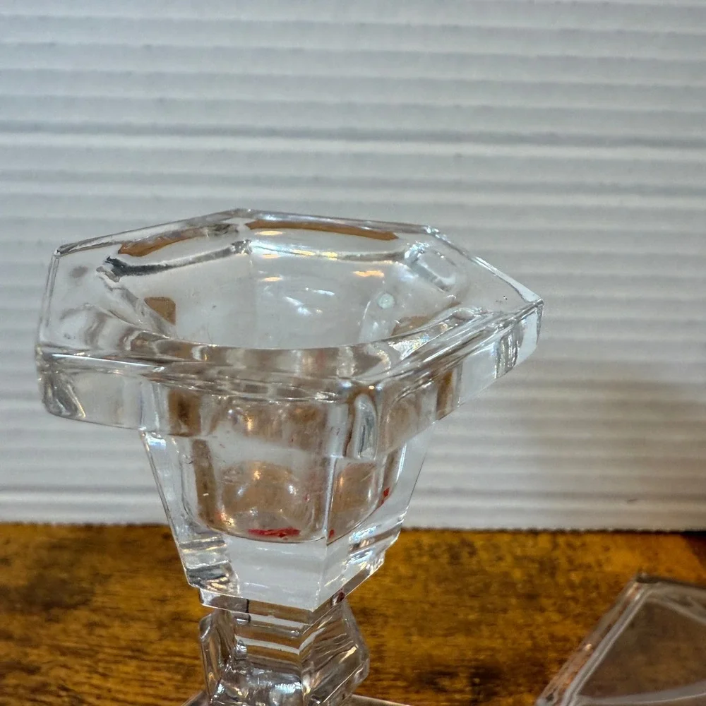 Clear Glass Candlestick‎ Holders - Modern Geometric 2 Candle Holders Set Holiday